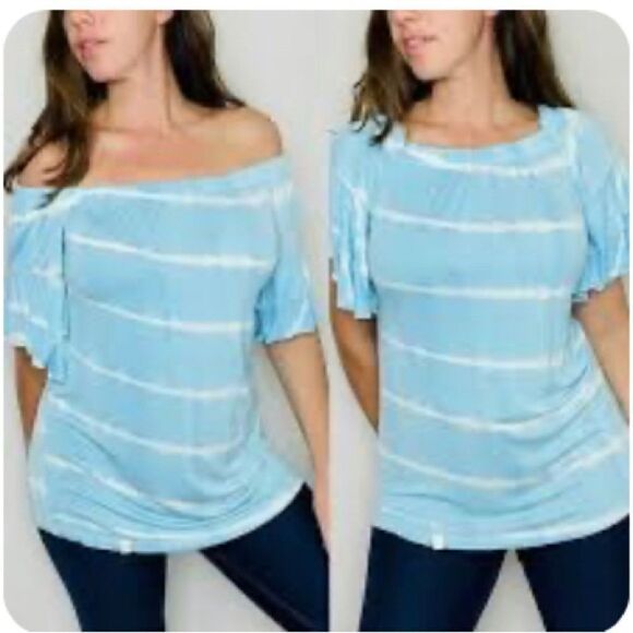 Simply Southern Blue And White Short Sleeves With Ruffles Tie Dye Top, Size M - Picture 1 of 6